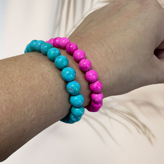 Pink & Blue Howlite crystal bracelets | Calming