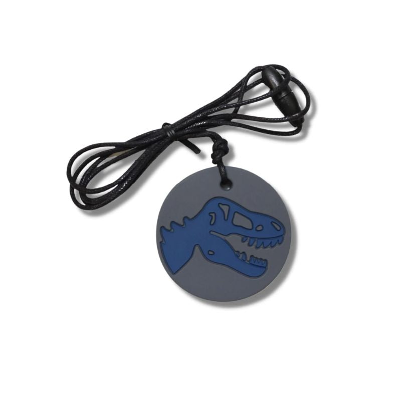 Grey Blue Dino Chewable Pendant | Jellystone Designs | The Sensory Hive