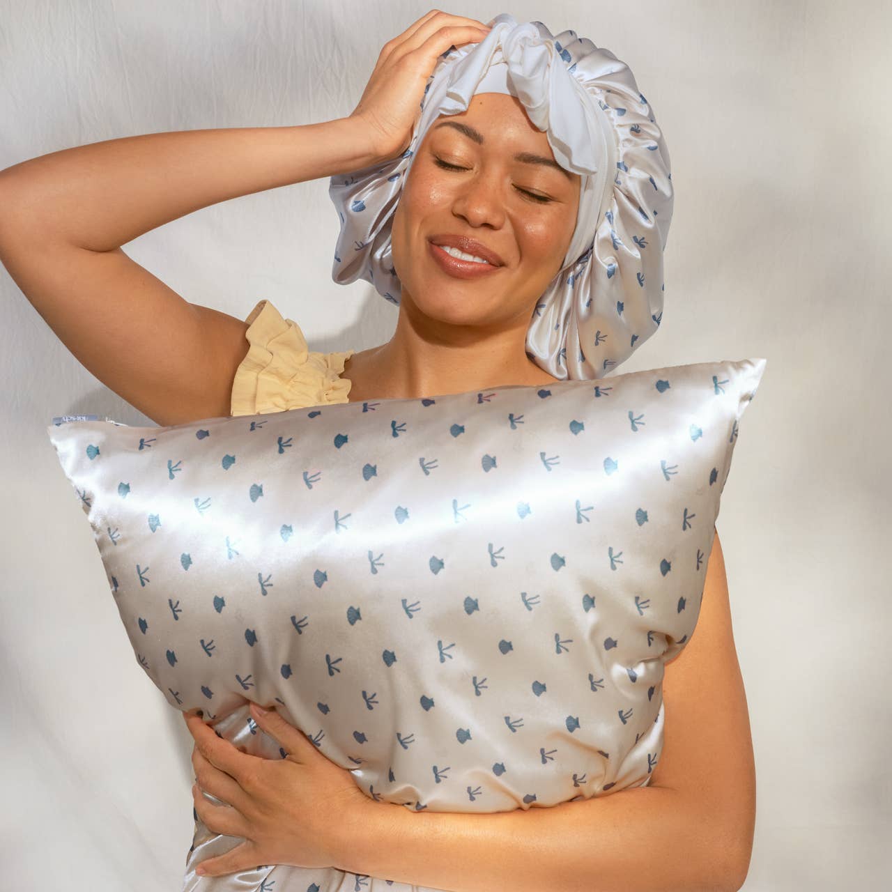 Satin Pillowcase Standard  - Pearl Cream & Coastal Blue Print
