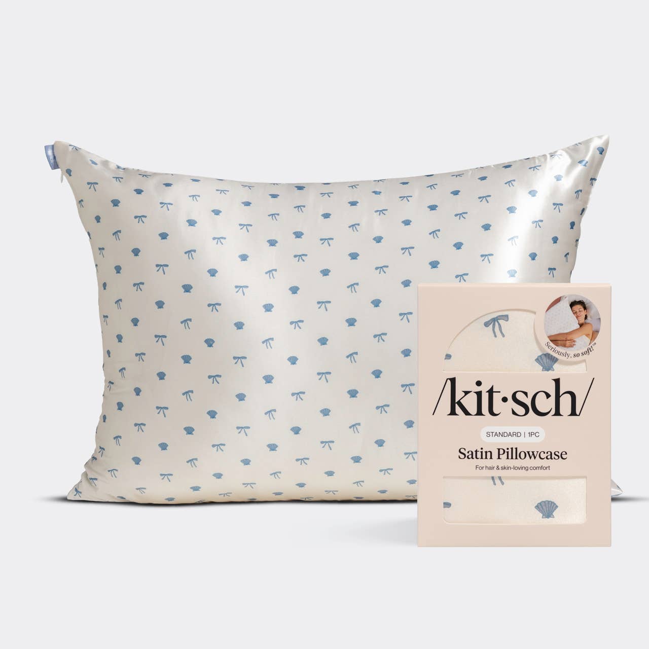 Satin Pillowcase Standard  - Pearl Cream & Coastal Blue Print