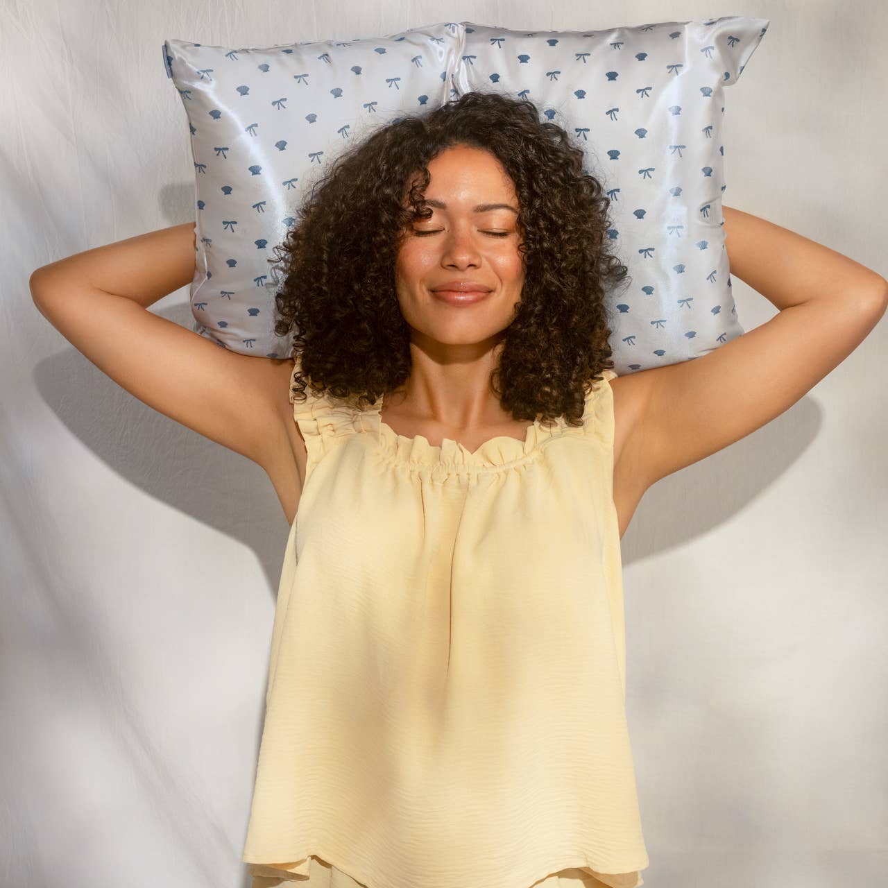 Satin Pillowcase Standard  - Pearl Cream & Coastal Blue Print