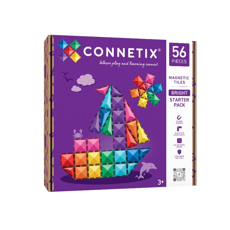 Bright Starter Pack 56pc | CONNETIX Magnetic Tiles