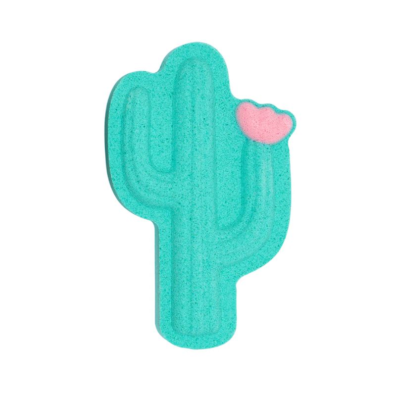Cactus-shaped mint and lime bath fizzer with pink heart detail, 120g — refreshing, fun bath bomb for a rejuvenating soak.