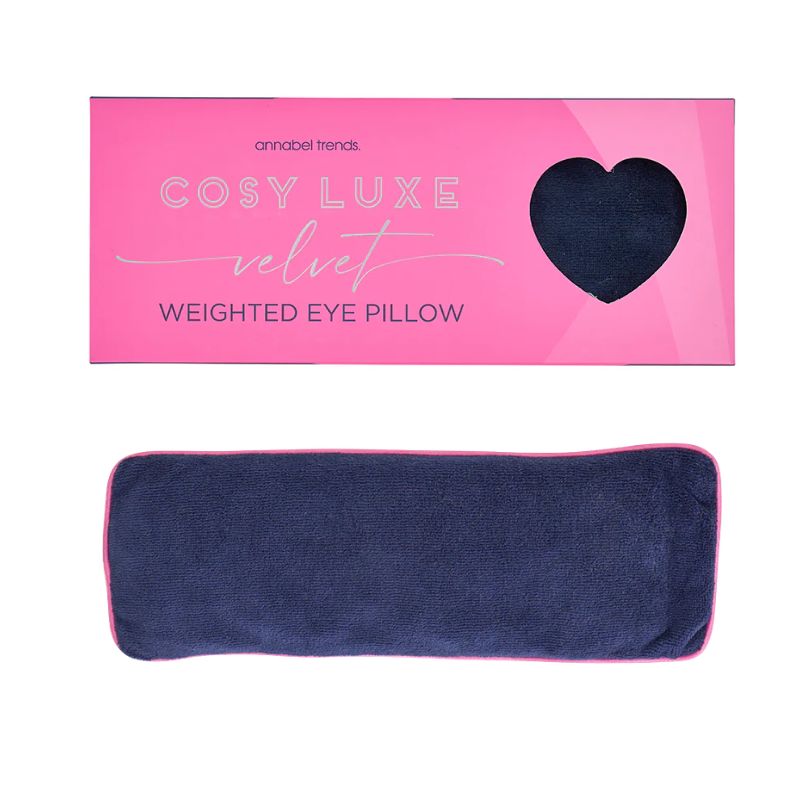 Sapphire blue velvet weighted eye pillow designed for sensory relaxation and calming deep-pressure comfort.