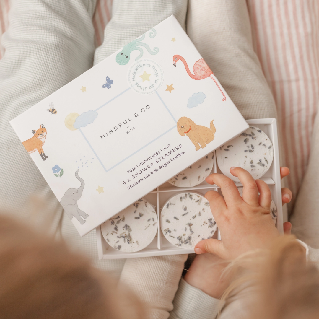Lavender Shower Steamers by Mindful & Co Kids  -  calming aromatherapy for showers, promoting mindfulness, relaxation, and tranquility.