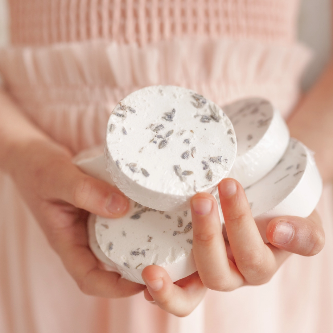 Lavender Shower Steamers  -  calming aromatherapy for showers, promoting mindfulness, relaxation, and tranquility.