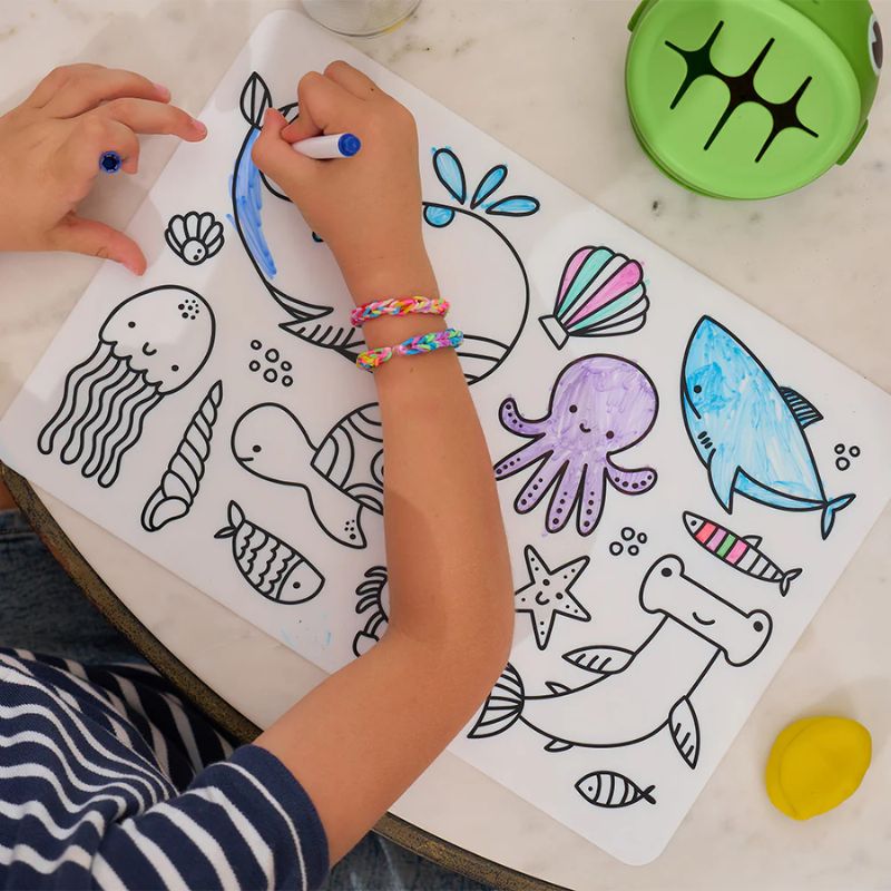 Reusable Silicone Kids Colouring Placemat – Sea Animals