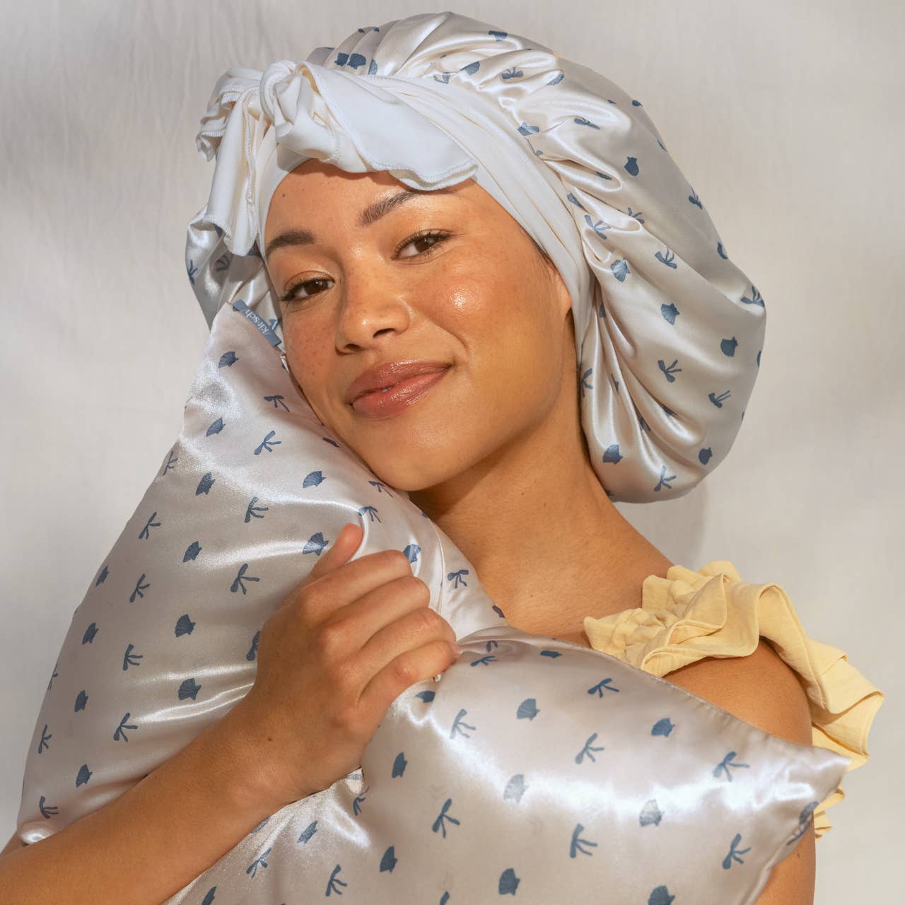 Satin Pillowcase Standard  - Pearl Cream & Coastal Blue Print